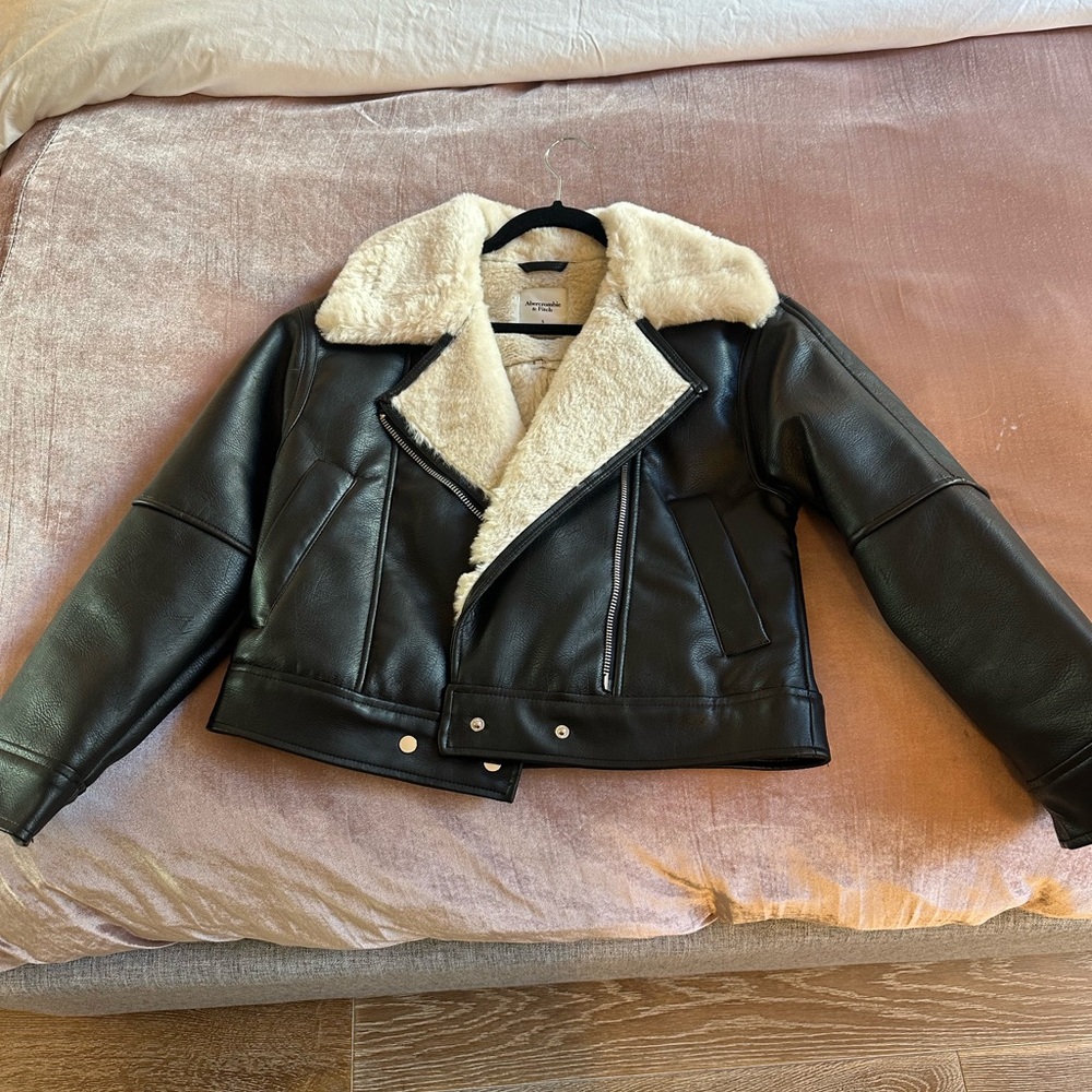 Women's Black Leather Jacket with Cream Lining